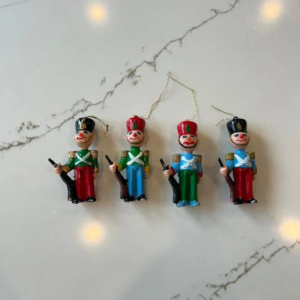 Vintage toy soldier christmas plastic ornaments decor set of 4‎